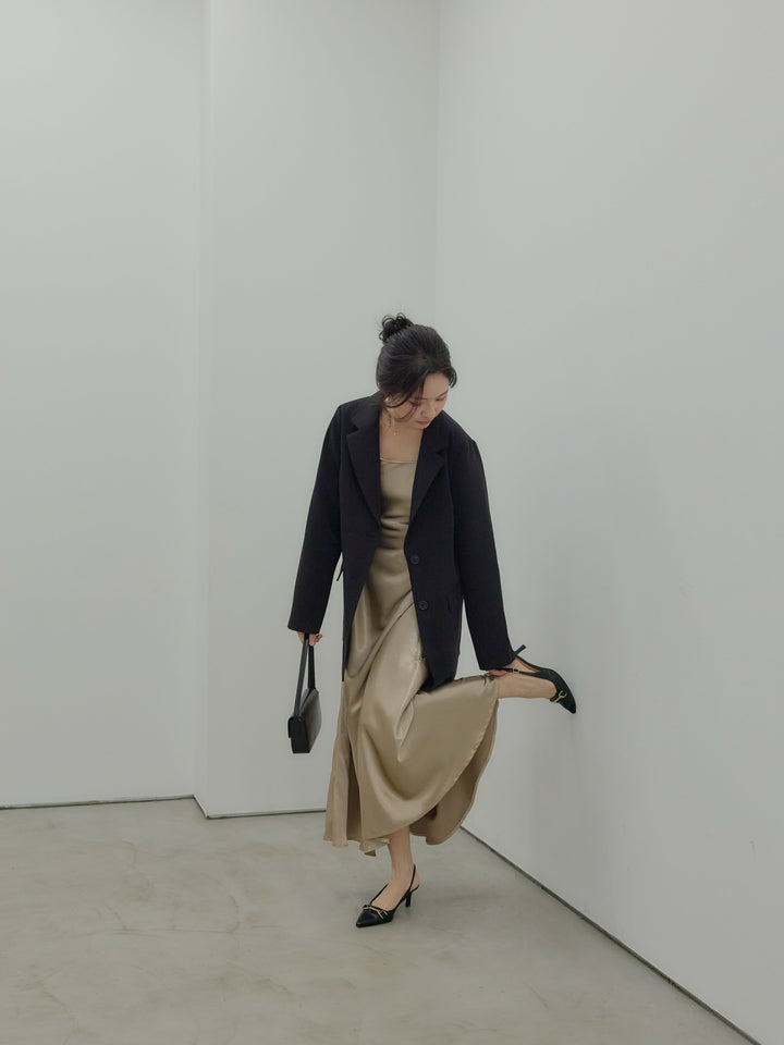 【SET】【Essential】Authentic jacket+【Essential】Back open satin camisole dress(2set)