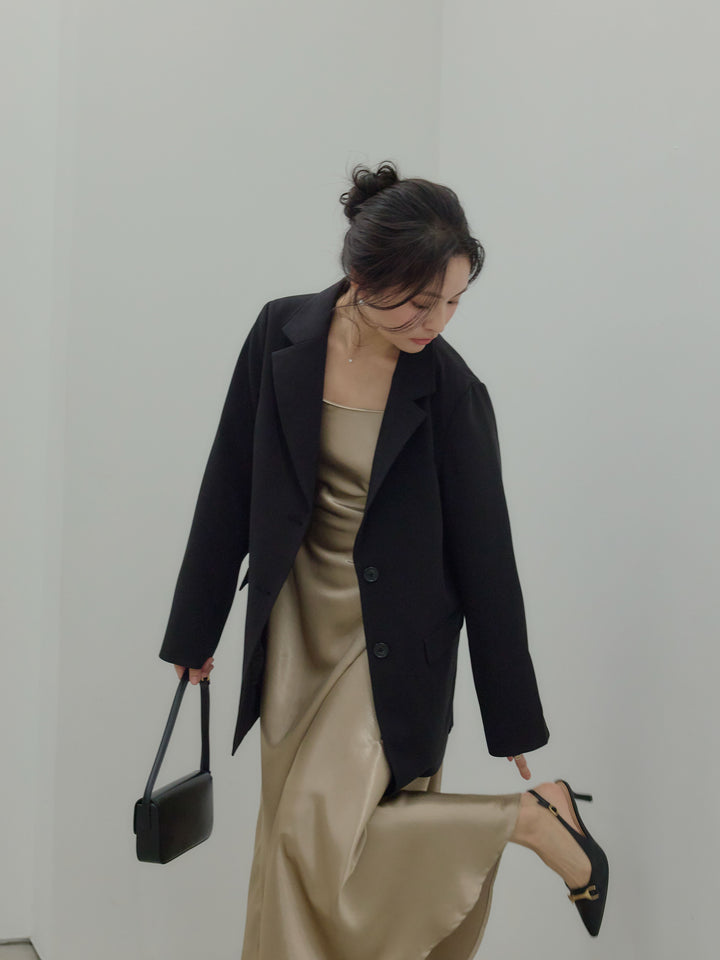 【SET】【Essential】Authentic jacket+【Essential】Back open satin camisole dress(2set)