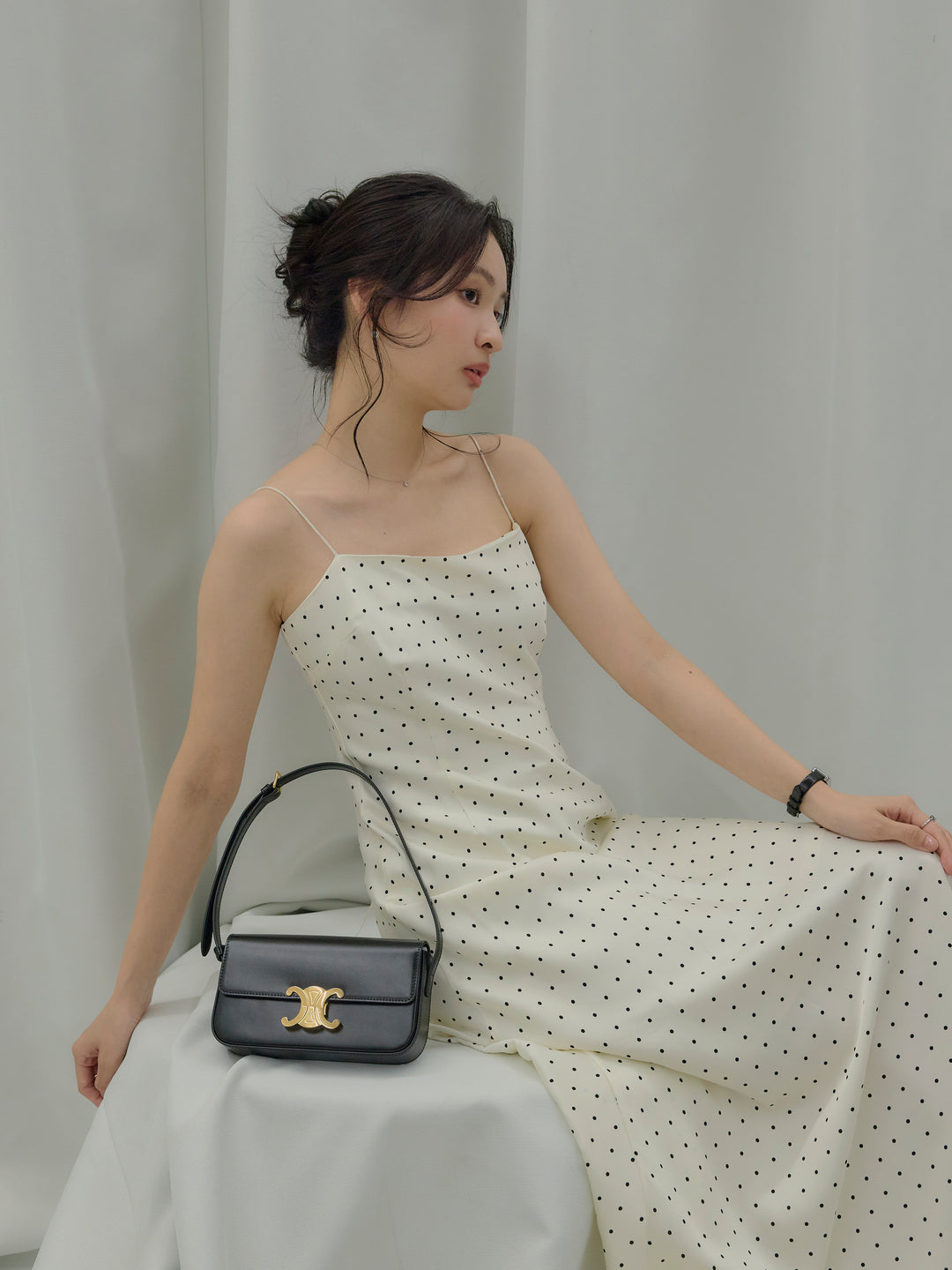 【SET】【Essential】Back open satin camisole dress+【Essential】Wrap design satin mermaid skirt(2set)