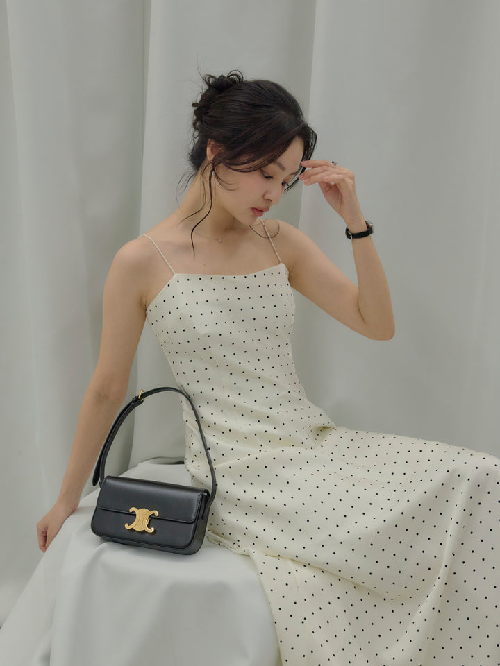 【Essential】Back open satin camisole dress