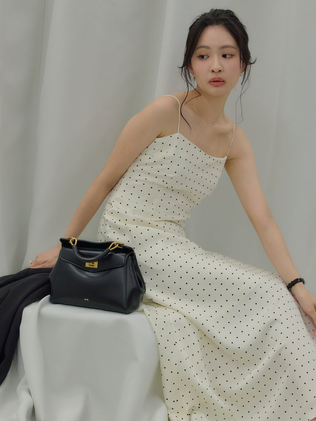 【SET】【Essential】Back open satin camisole dress+【Essential】Wrap design satin mermaid skirt(2set)