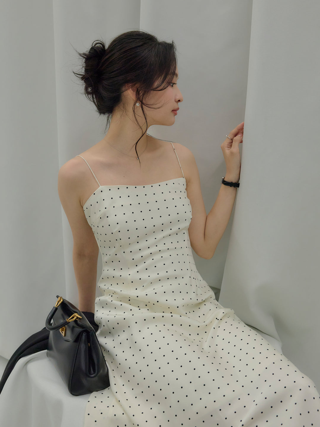 【SET】【Essential】Back open satin camisole dress+【Essential】Wrap design satin mermaid skirt(2set)