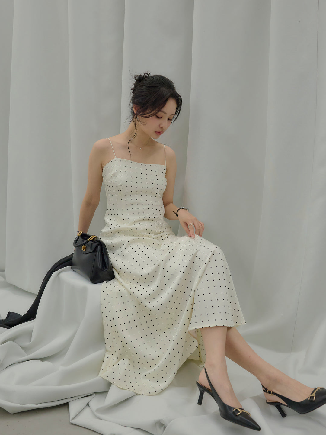 【SET】【Essential】Back open satin camisole dress+【Essential】Wrap design satin mermaid skirt(2set)