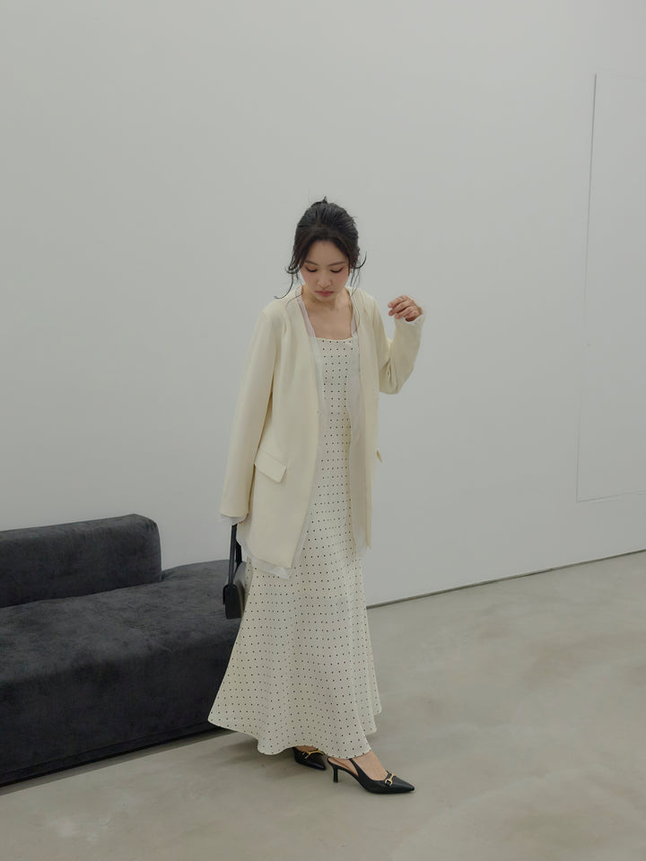 【SET】【Essential】Tulle layered over jacket+【Essential】Back open satin camisole dress(2set)