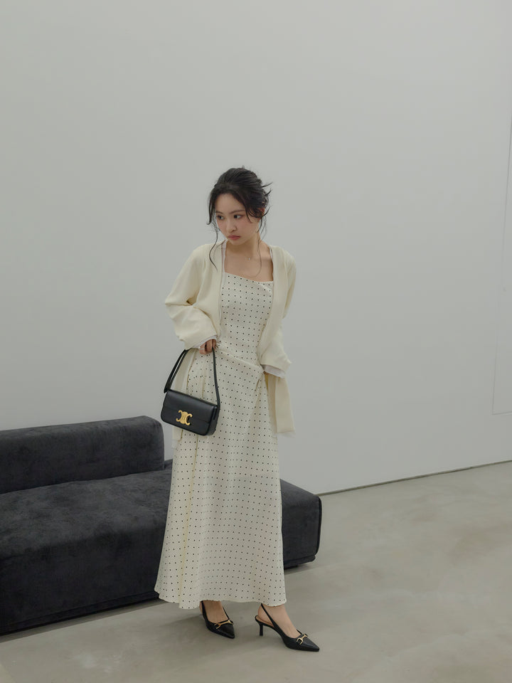 【SET】【Essential】Tulle layered over jacket+【Essential】Back open satin camisole dress(2set)