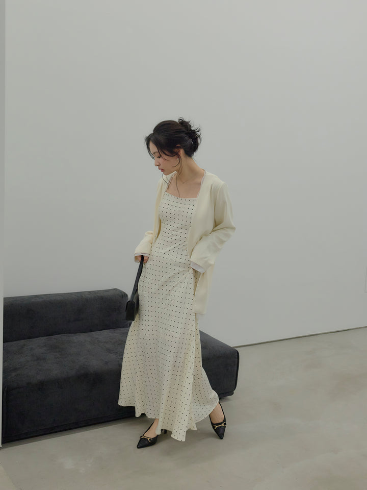 【SET】【Essential】Tulle layered over jacket+【Essential】Back open satin camisole dress(2set)