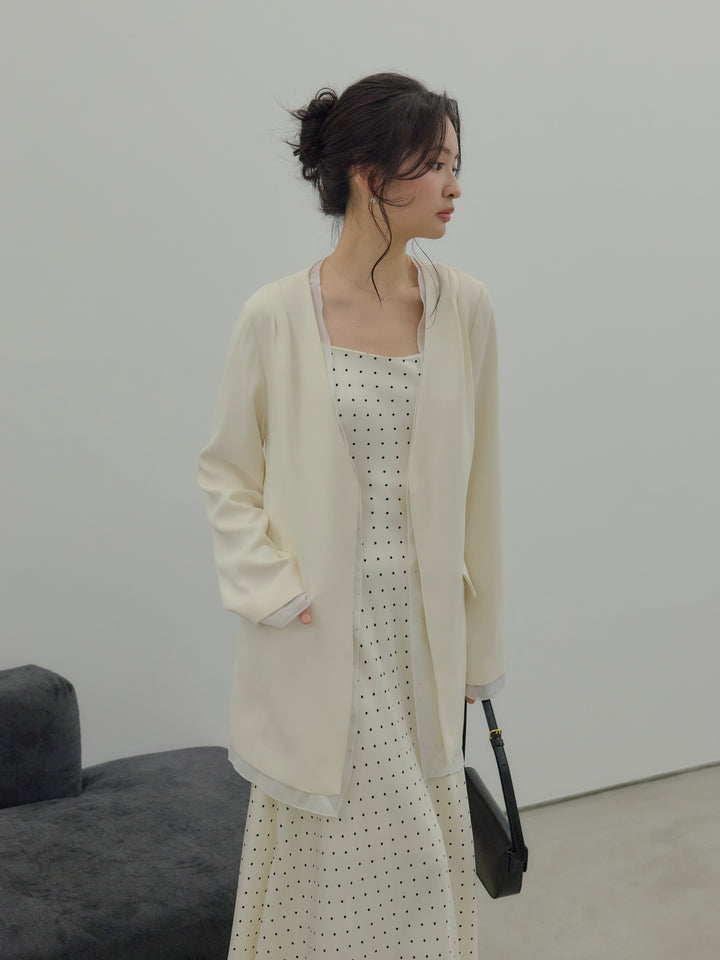 【SET】【Essential】Tulle layered over jacket+【Essential】Back open satin camisole dress(2set)