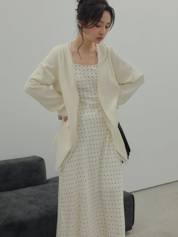 【SET】【Essential】Tulle layered over jacket+【Essential】Back open satin camisole dress(2set)