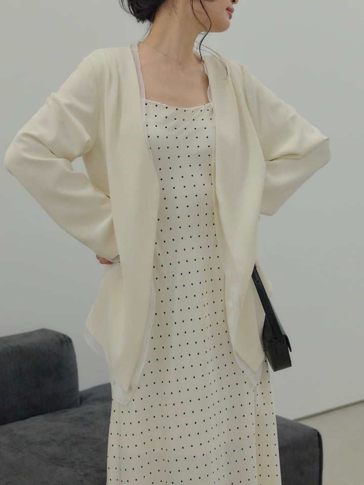 【SET】【Essential】Tulle layered over jacket+【Essential】Back open satin camisole dress(2set)