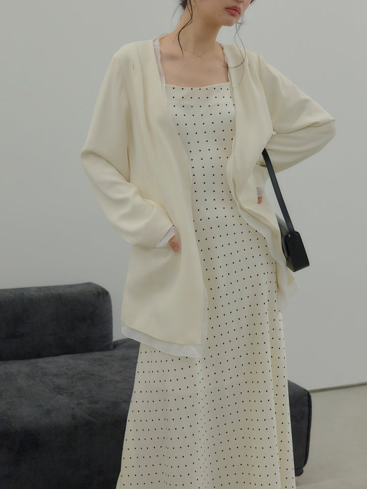 【SET】【Essential】Tulle layered over jacket+【Essential】Back open satin camisole dress(2set)