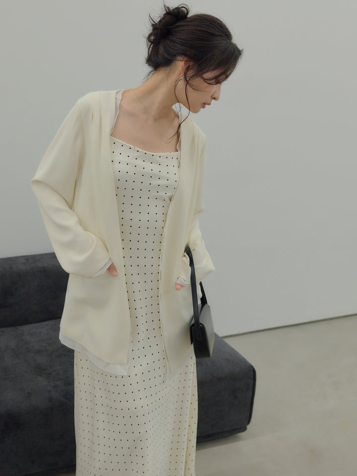 【SET】【Essential】Tulle layered over jacket+【Essential】Back open satin camisole dress(2set)