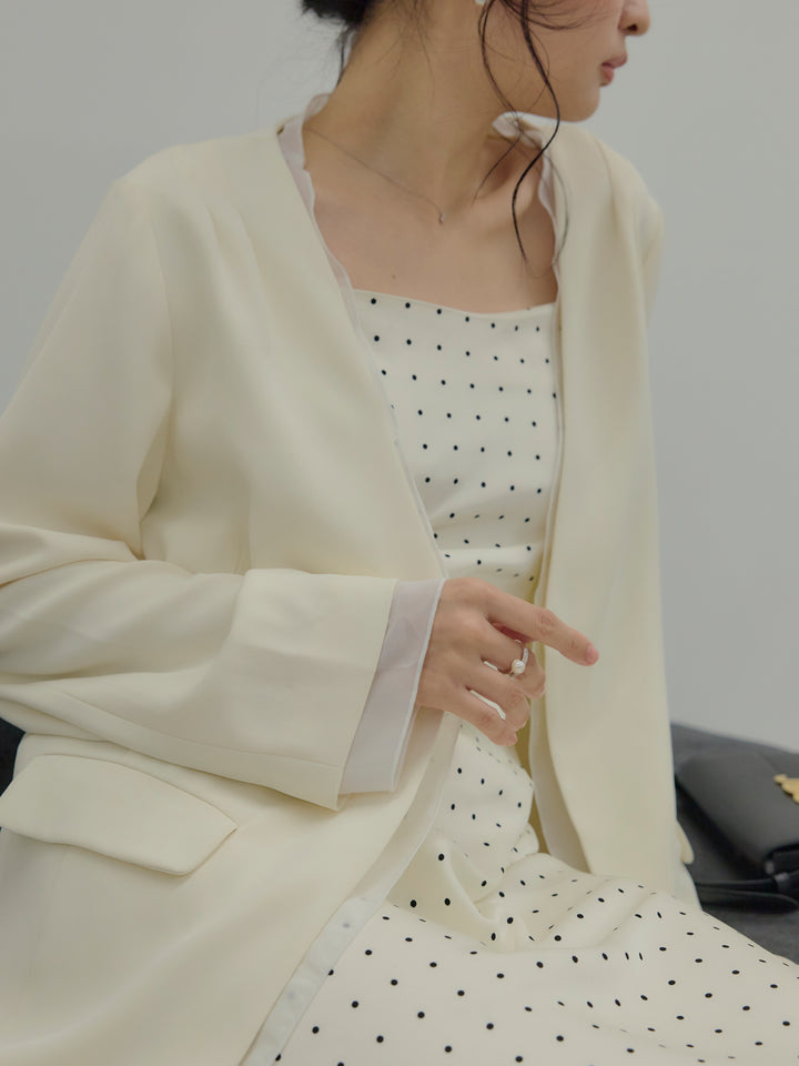 【SET】【Essential】Tulle layered over jacket+【Essential】Back open satin camisole dress(2set)