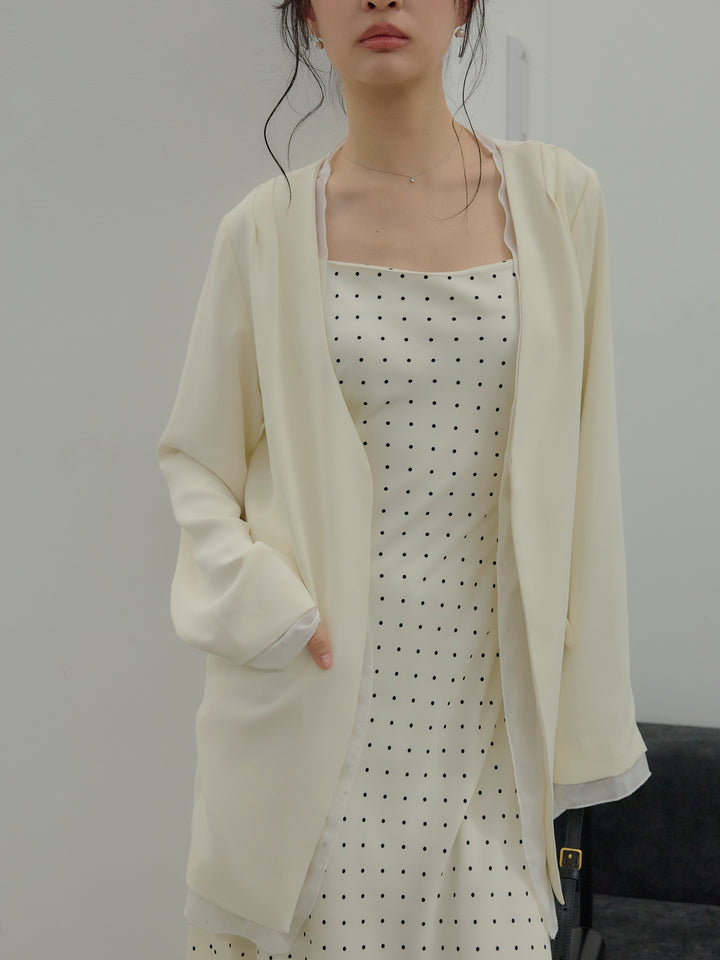 【SET】【Essential】Tulle layered over jacket+【Essential】Back open satin camisole dress(2set)