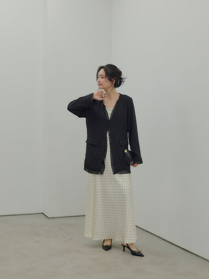【SET】【Essential】Tulle layered over jacket+【Essential】Back open satin camisole dress(2set)