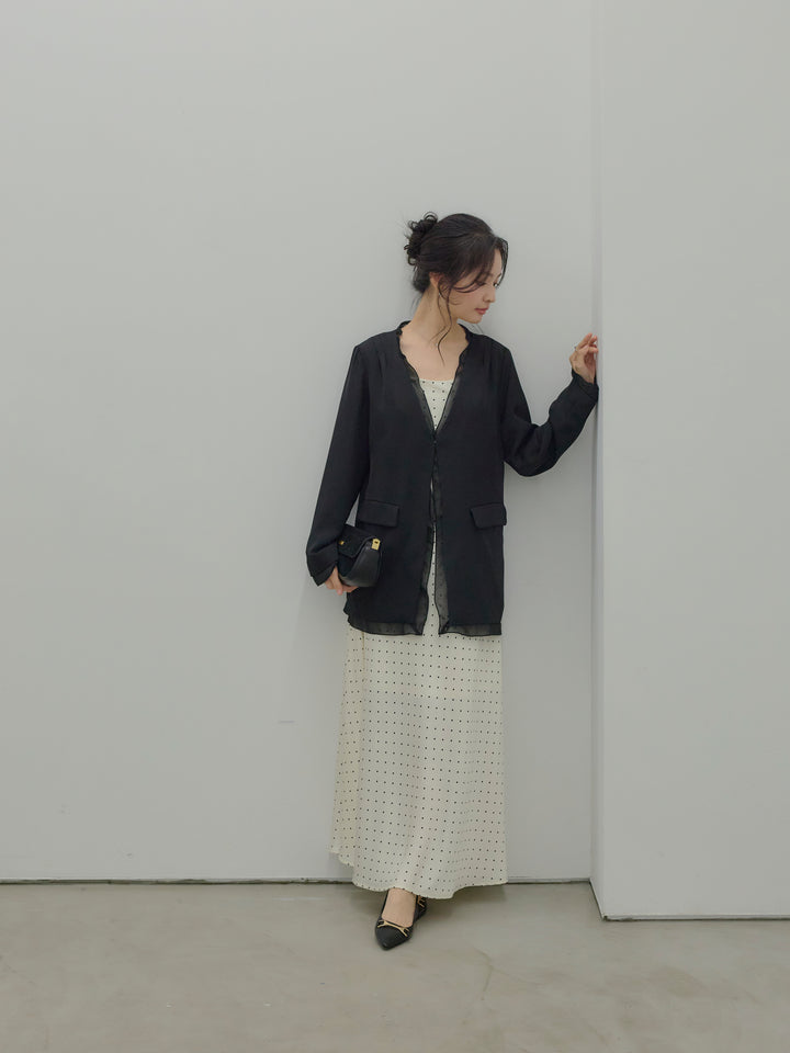 【SET】【Essential】Tulle layered over jacket+【Essential】Back open satin camisole dress(2set)