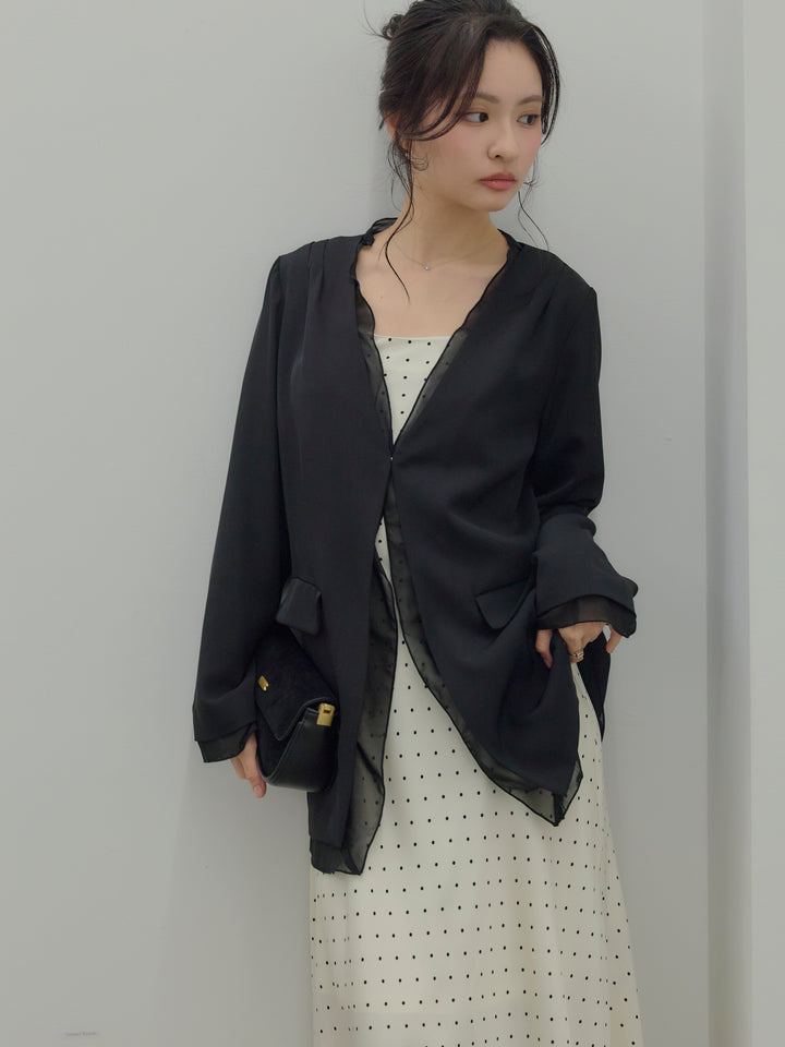 【SET】【Essential】Tulle layered over jacket+【Essential】Back open satin camisole dress(2set)