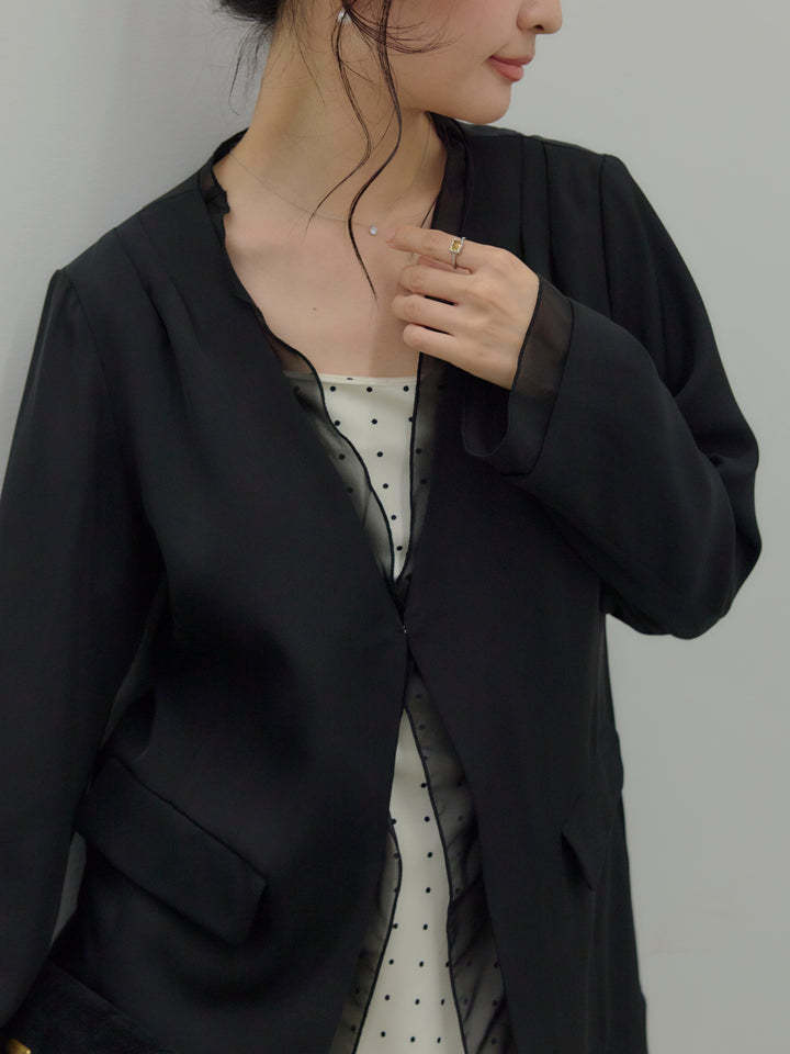【SET】【Essential】Tulle layered over jacket+【Essential】Back open satin camisole dress(2set)