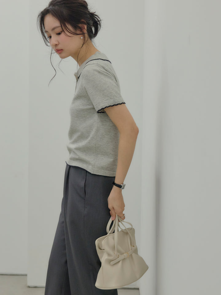 【SET】配色ポロハーフニットトップス+【Essential】Authentic straight pants(2set)