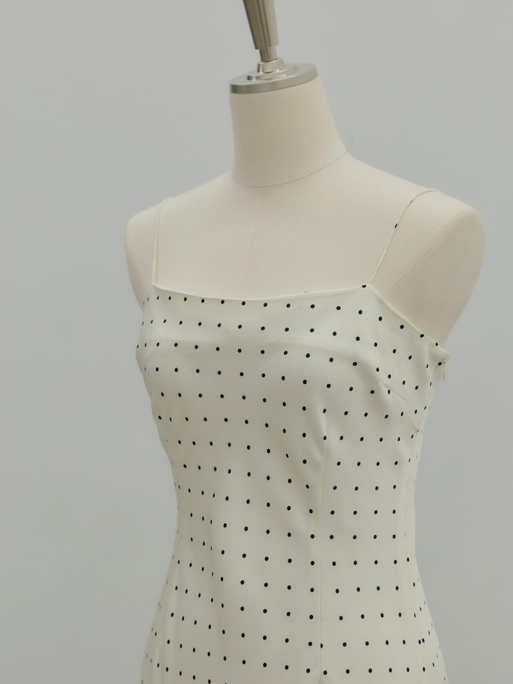 【Essential】Back open satin camisole dress