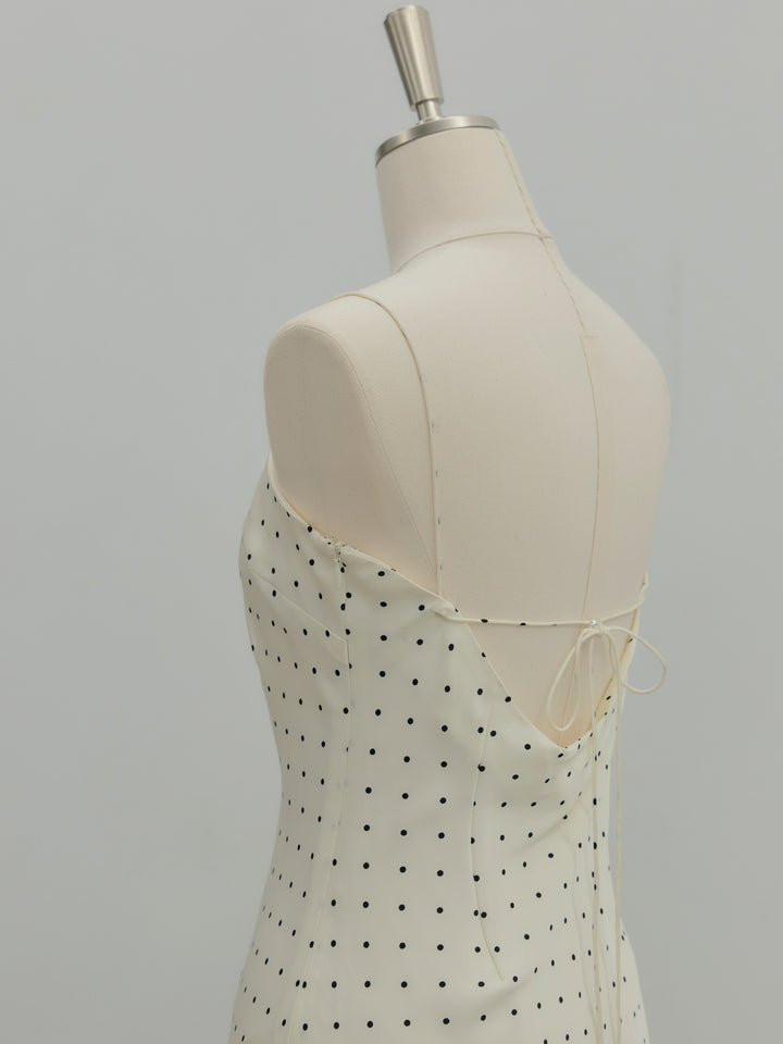 【Essential】Back open satin camisole dress