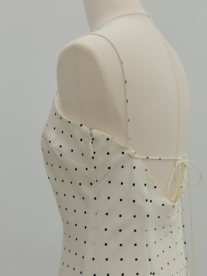 【Essential】Back open satin camisole dress