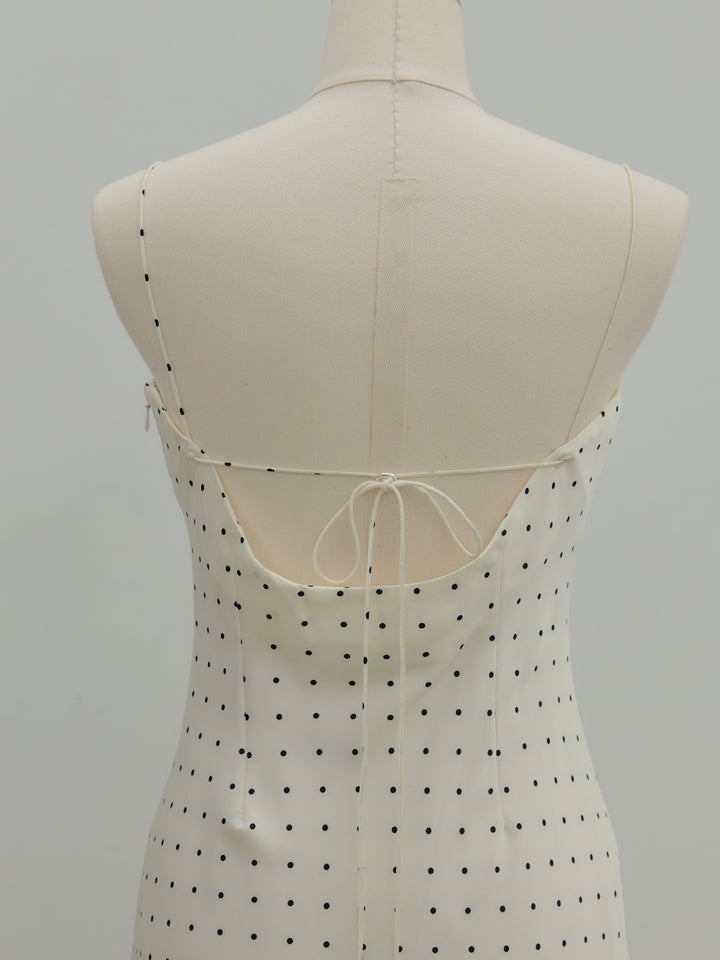 【Essential】Back open satin camisole dress