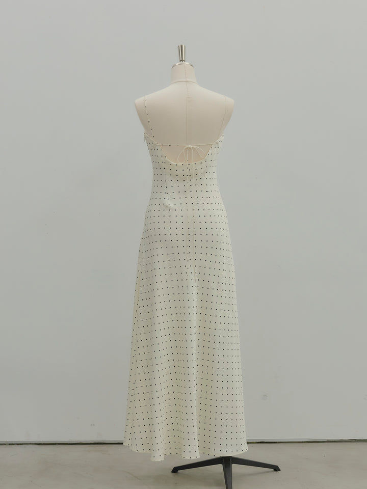 【Essential】Back open satin camisole dress