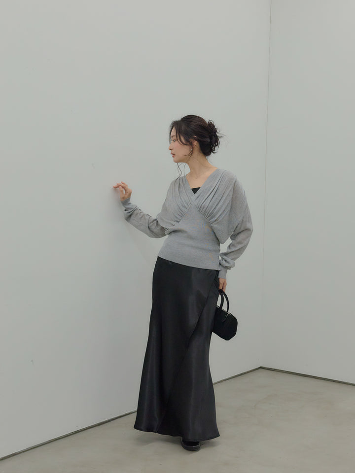 【Essential】Wrap design satin mermaid skirt