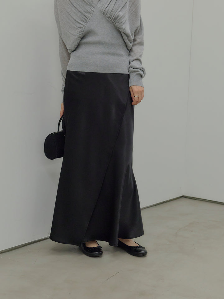 【SET】【Essential】Back open satin camisole dress+【Essential】Wrap design satin mermaid skirt(2set)