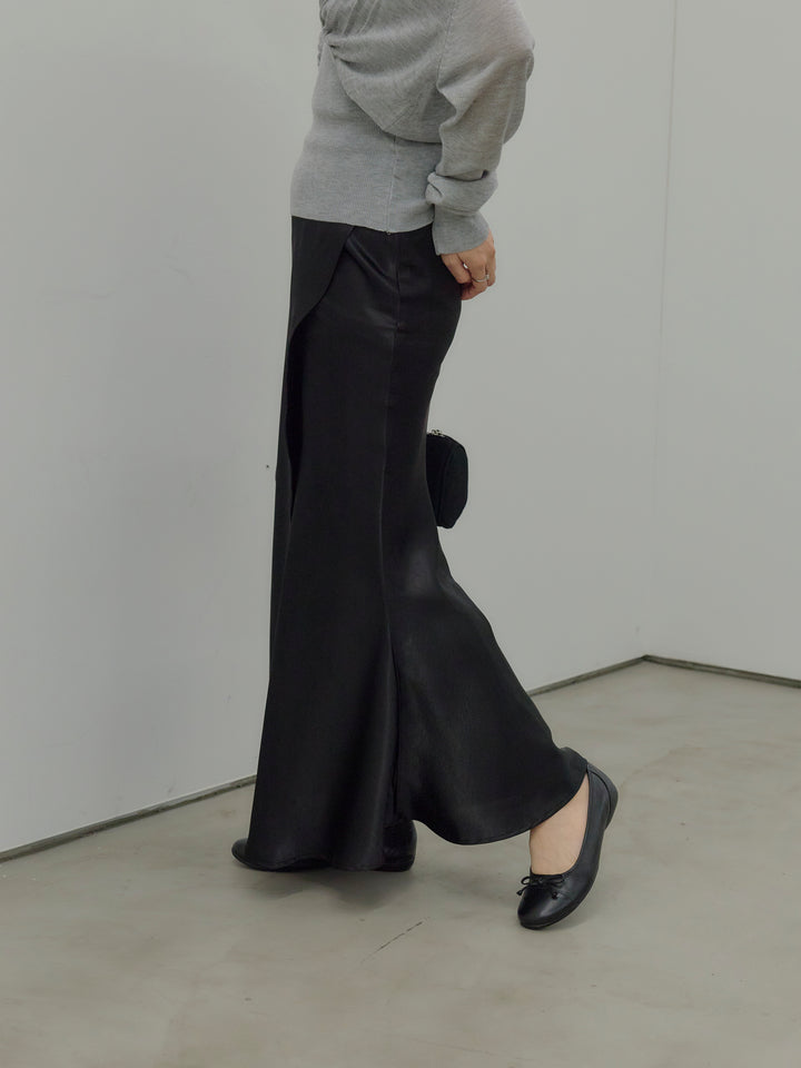 【SET】【Essential】Back open satin camisole dress+【Essential】Wrap design satin mermaid skirt(2set)