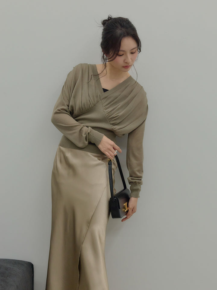 【Essential】Wrap design satin mermaid skirt