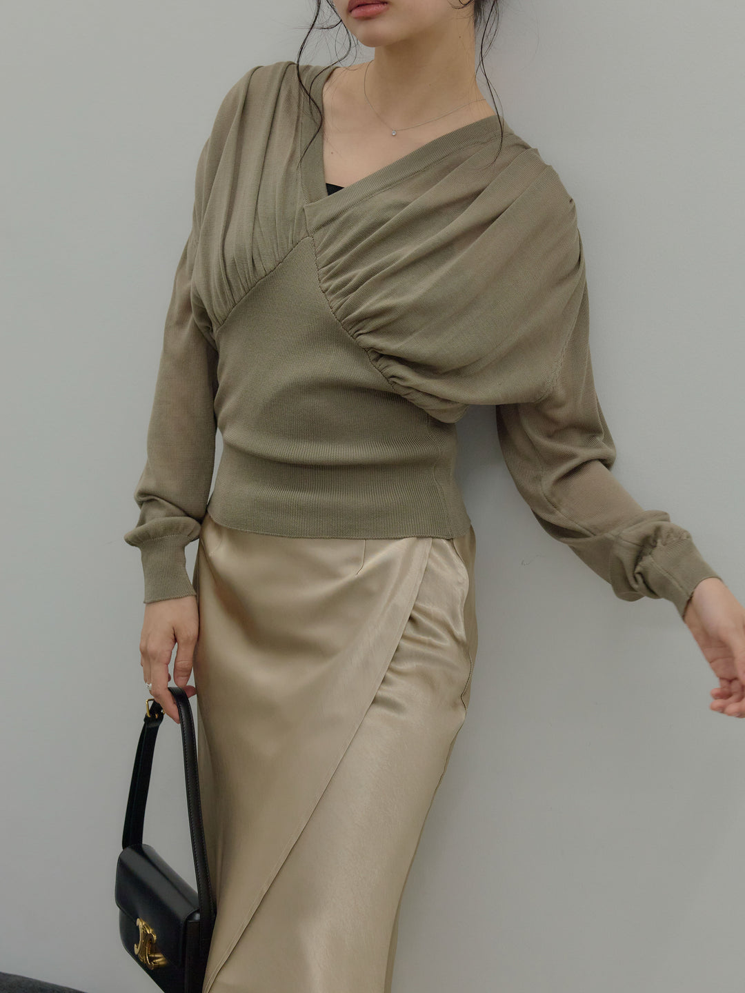 【Essential】Wrap design satin mermaid skirt