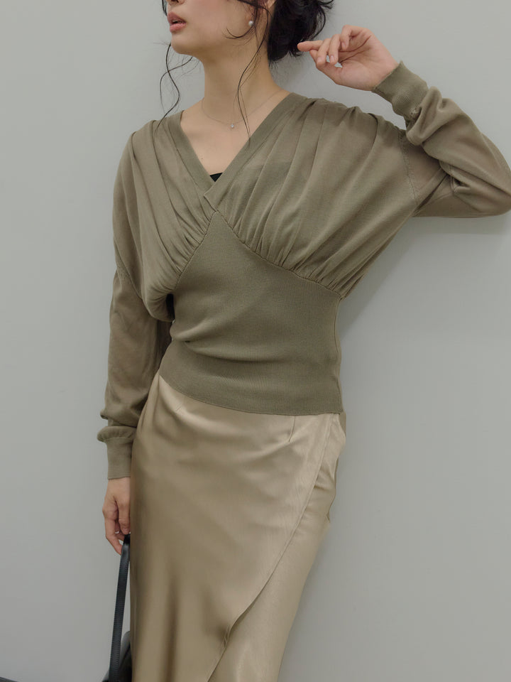 【SET】【Essential】Back open satin camisole dress+【Essential】Wrap design satin mermaid skirt(2set)