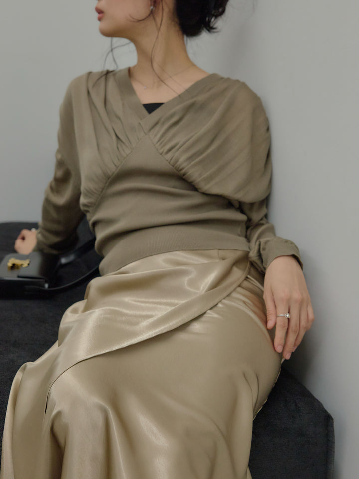 【Essential】Wrap design satin mermaid skirt