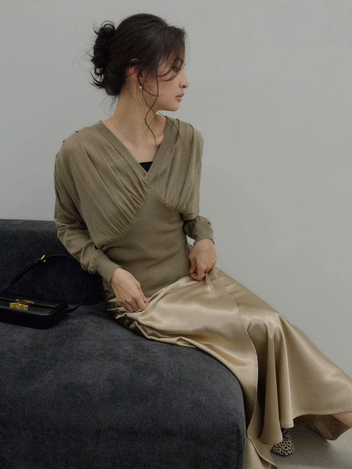 【Essential】Wrap design satin mermaid skirt