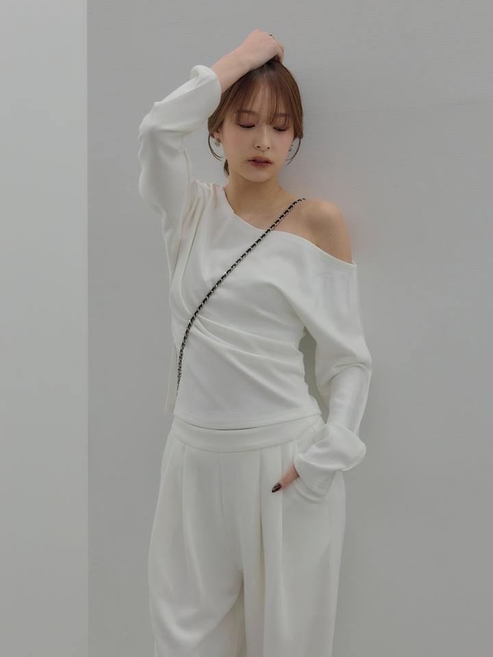 ワンショルダーウエストシェイプポンチトップス&パンツSET UP