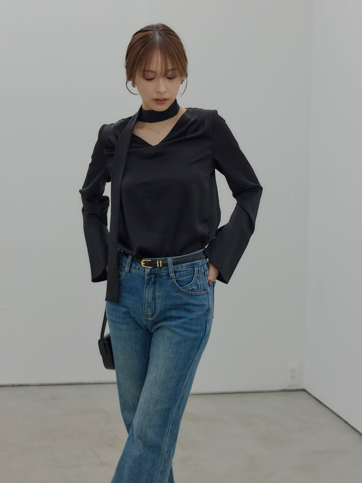 美ラインストレッチフレアデニム