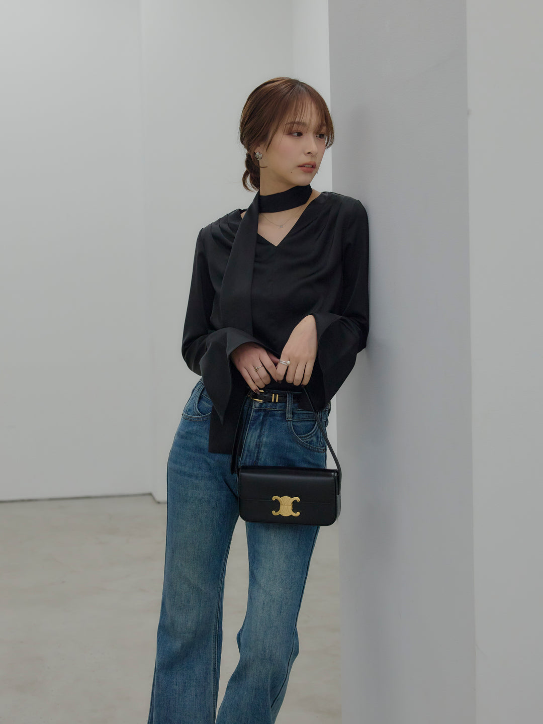 美ラインストレッチフレアデニム