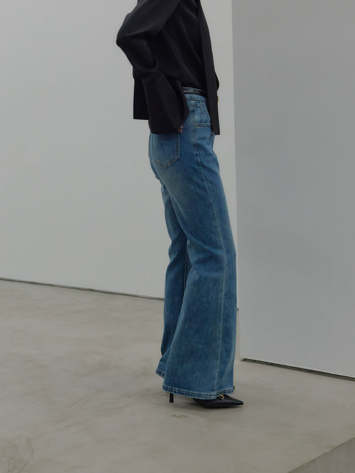 美ラインストレッチフレアデニム