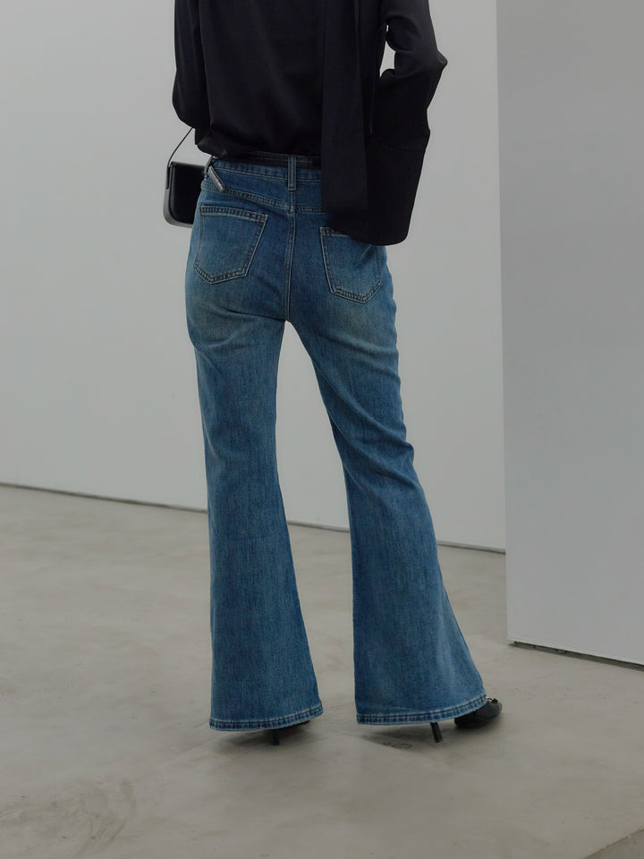 美ラインストレッチフレアデニム