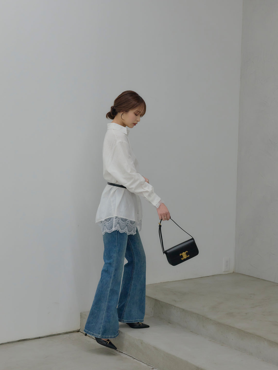 美ラインストレッチフレアデニム