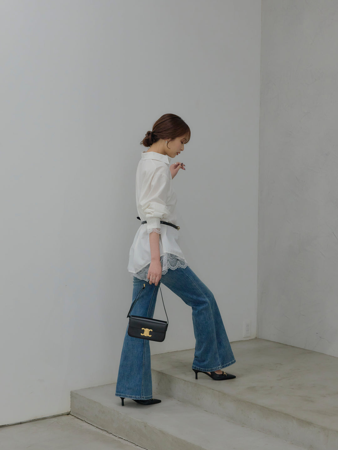 美ラインストレッチフレアデニム