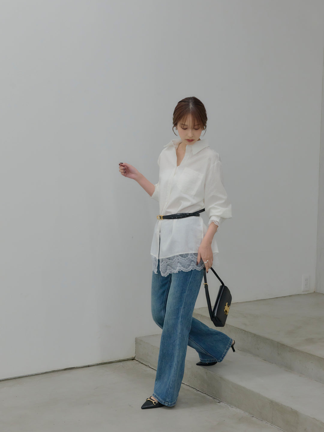 美ラインストレッチフレアデニム