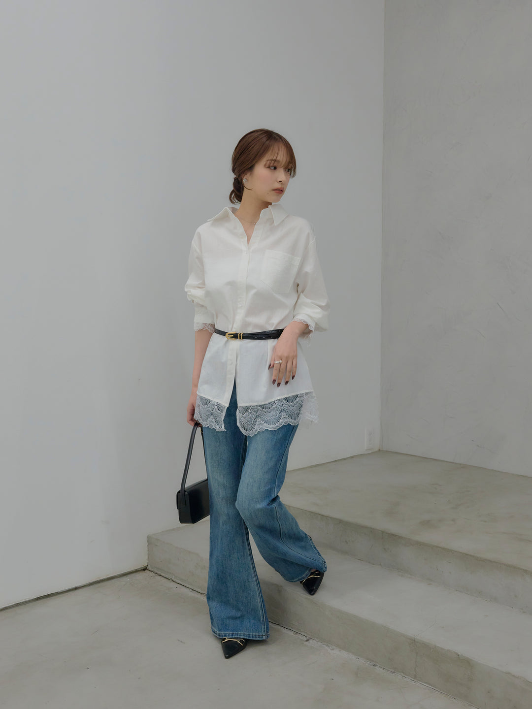 美ラインストレッチフレアデニム