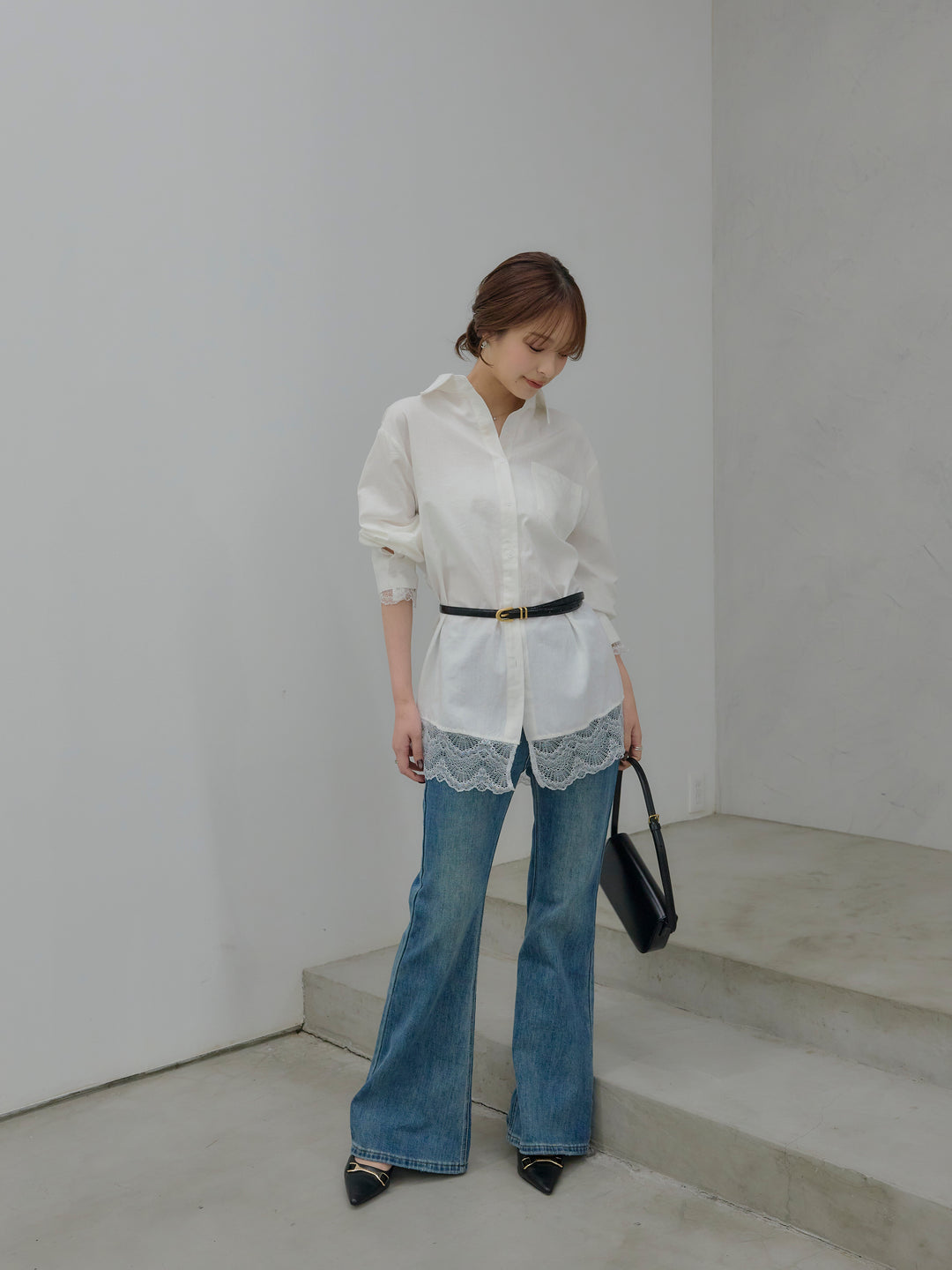 美ラインストレッチフレアデニム