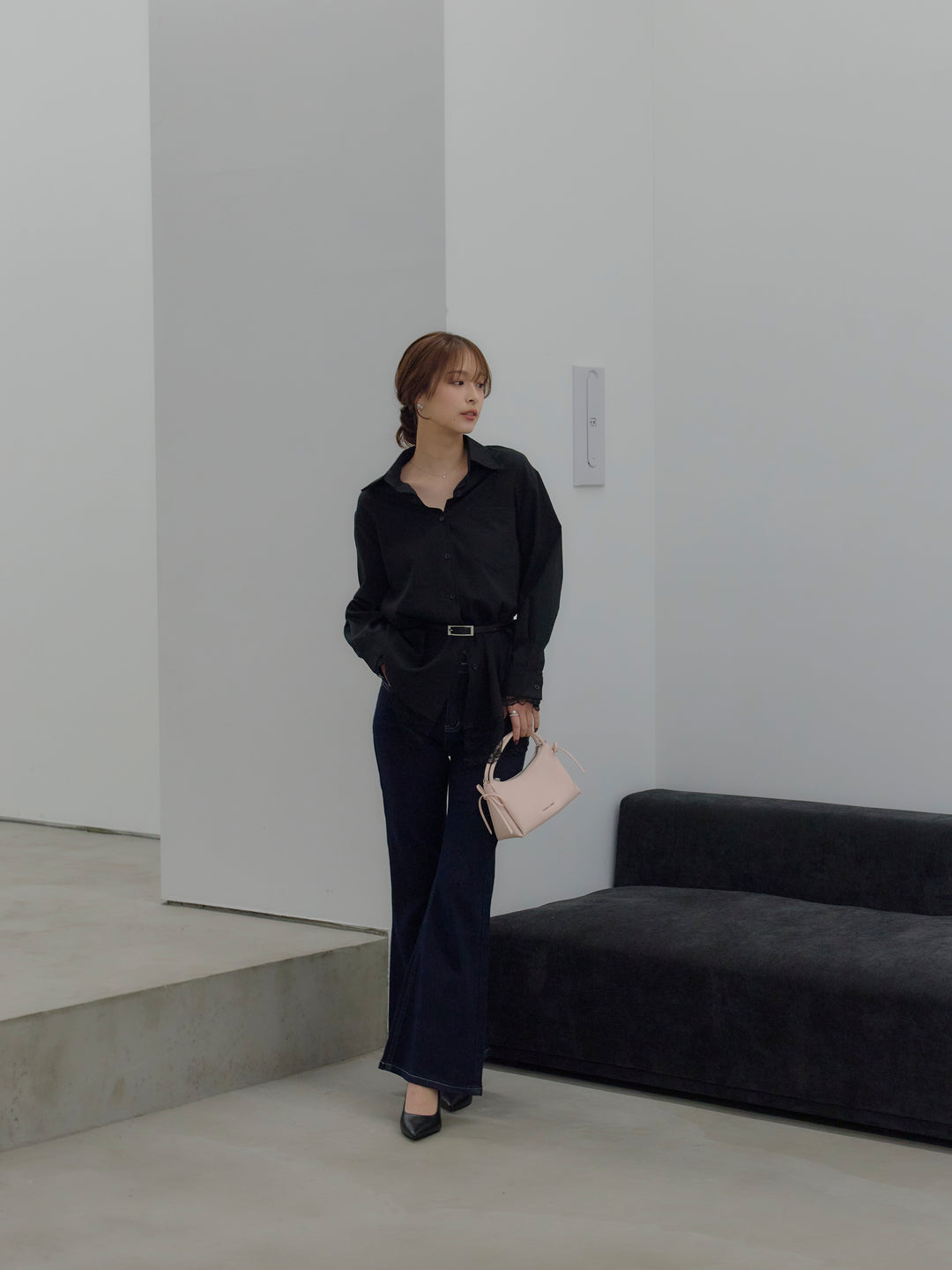 美ラインストレッチフレアデニム