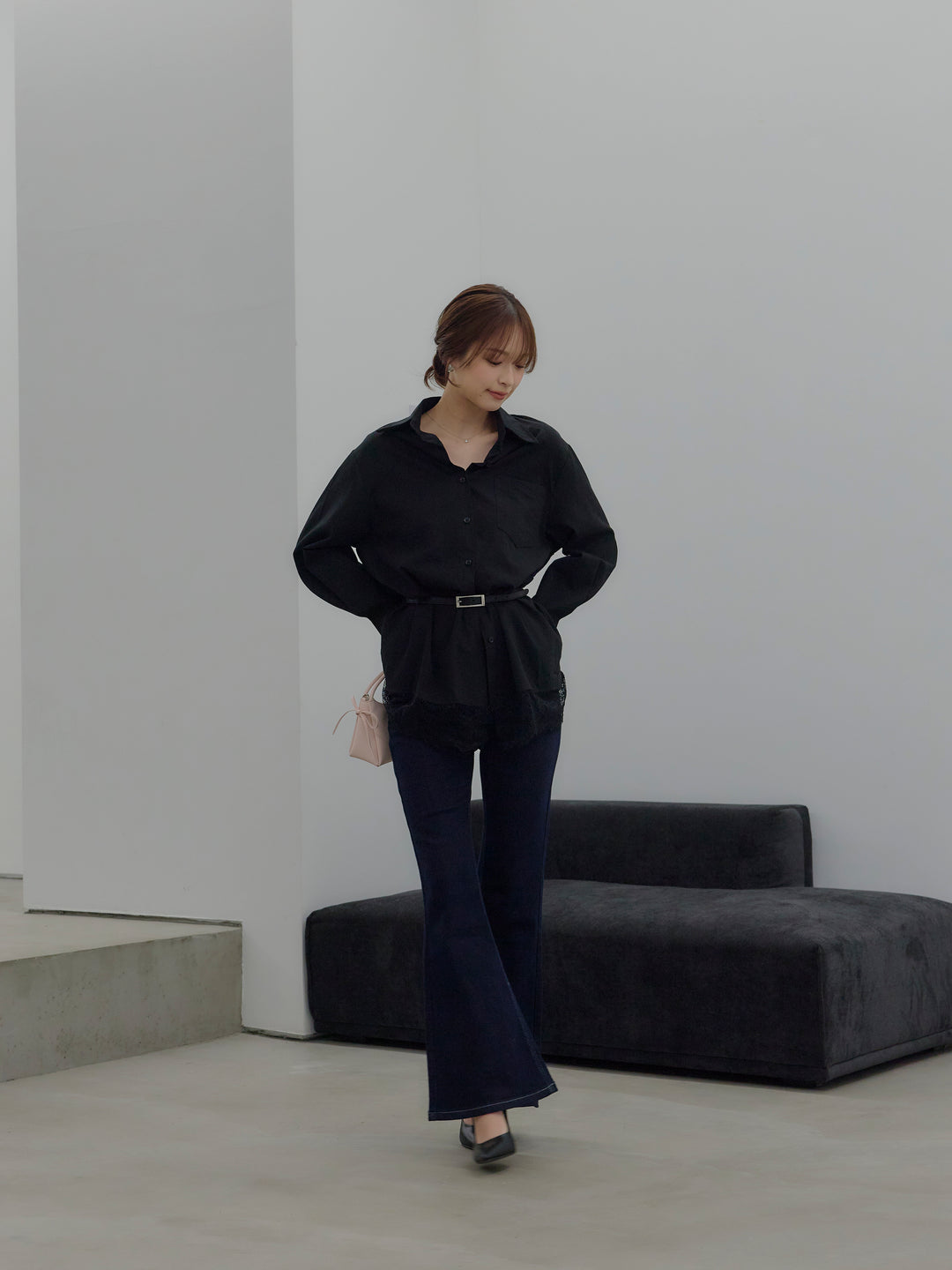 美ラインストレッチフレアデニム