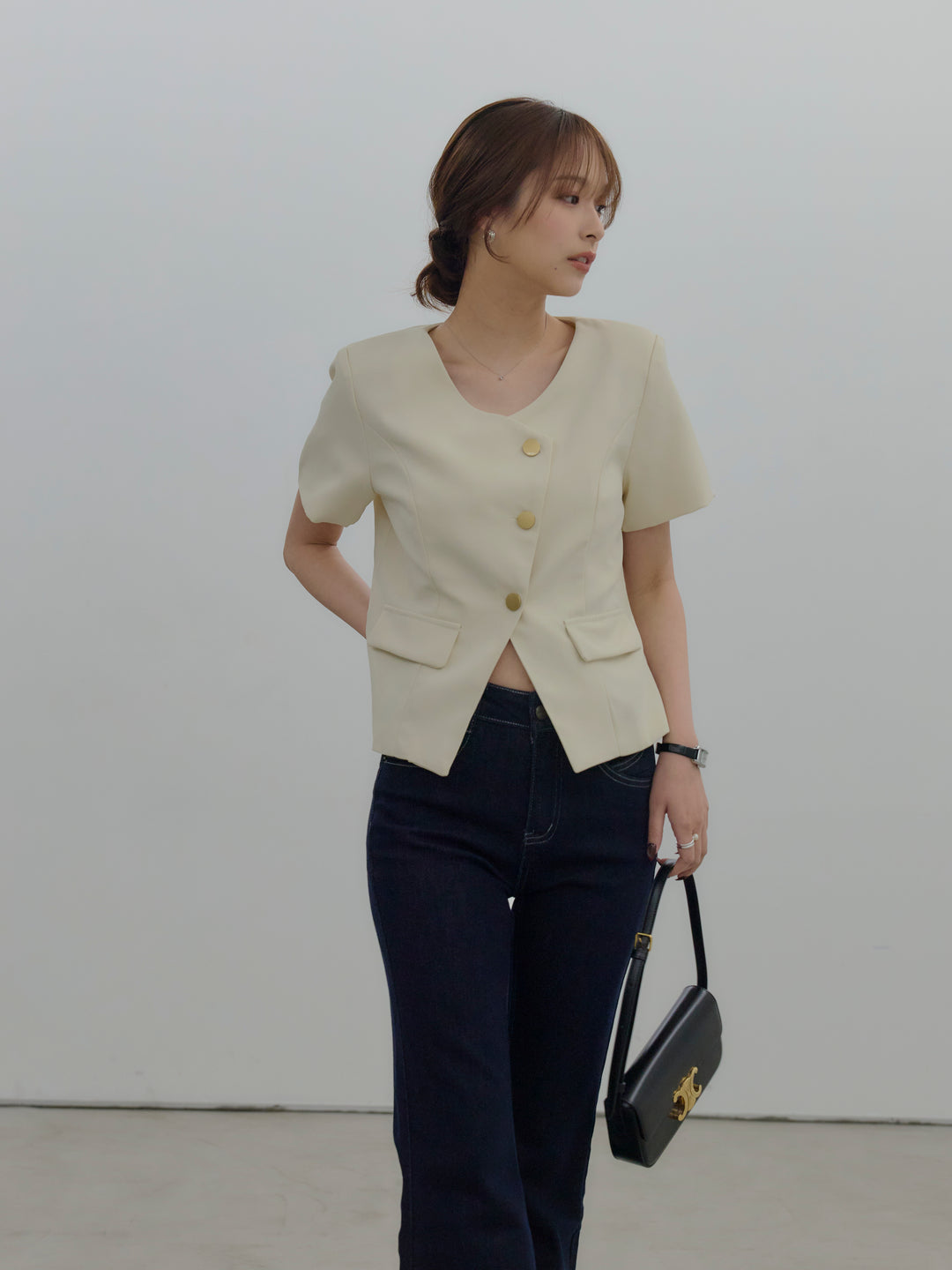 ゴールドボタンハーフスリーブジャケット