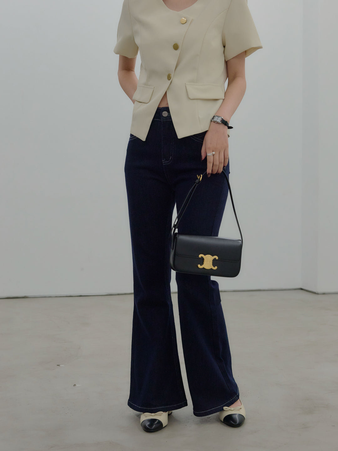 美ラインストレッチフレアデニム