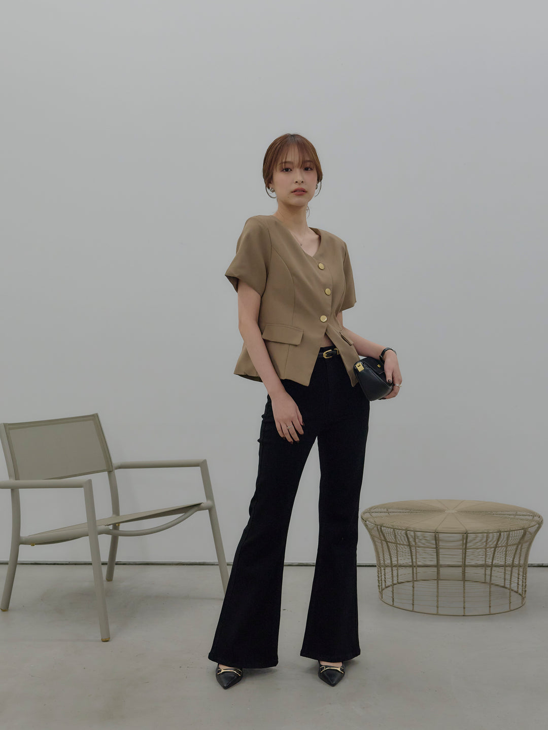 ゴールドボタンハーフスリーブジャケット